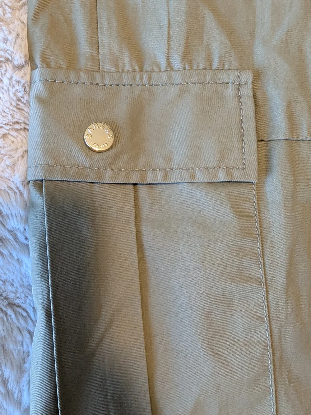 Sandro Olive Green Wide Leg Cargo Pants High Rise Lightweight Chic - Picture 8 of 9